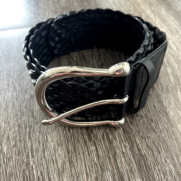EUC Michael Kors Black Braided Leather Belt Silver Buckle Medium Classic Chic MK - Picture 11 of 13